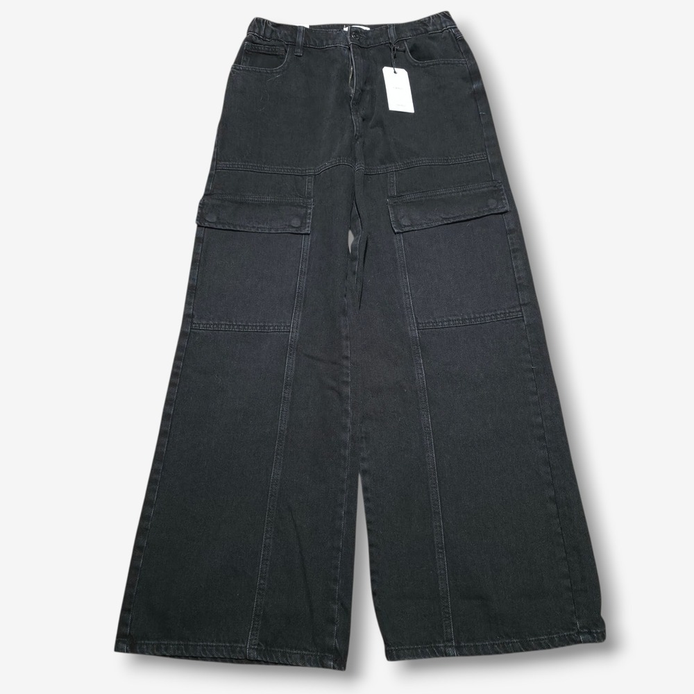 Forever 21 Cargo‎ Stretch Baggy Wide Leg Straight Medium Black Jean Pants NEW